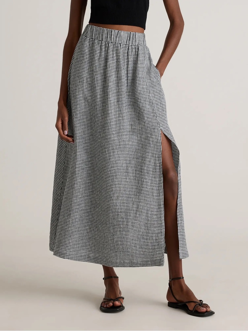 Quince 100% European Linen Maxi Skirt Gingham — NWT — Size M